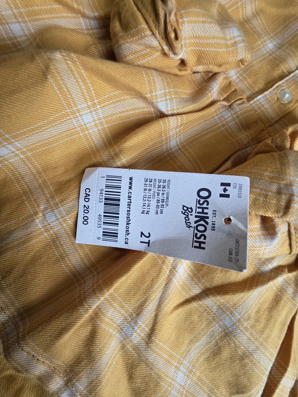 OshKosh B'gosh Girls' Mustard Plaid Long-Sleeve Peplum Top